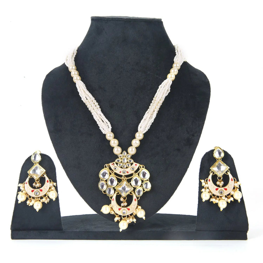 Sizzle Jewels Elegant Kundan Pearl Necklace Set with Earrings | Traditional Bridal Jewelry