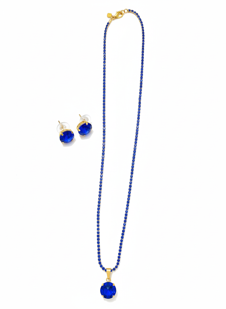 Royal Blue Stone Necklace Set with Matching Stud Earrings