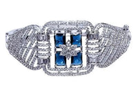 Exquisite American Diamond Free Size Bracelet with Royal Blue Accent