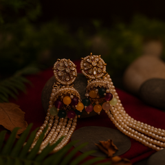 Traditional Kundan Pearl Earrings with Colorful Beads – Bridal & Festive Jewelry