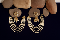 Elegant Kundan & Pearl Earrings with Multi-Layered Side Chains – Traditional Bridal Jewelry