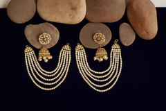 Elegant Kundan & Pearl Earrings with Multi-Layered Side Chains – Traditional Bridal Jewelry