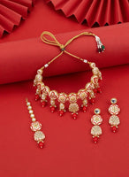 Sizzle Jewels Red Meenakari Necklace Set with Earrings and Maang Tikka