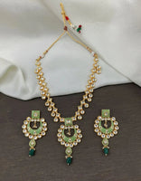 Sizzle Jewels Traditional Long Kundan Green Meenakari Necklace Set