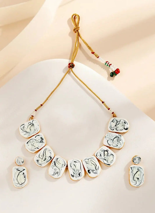 Sizzle Jewels Elegant Handmade White Marble Look Heavy Stone Necklace Set SIZZLE JEWELS