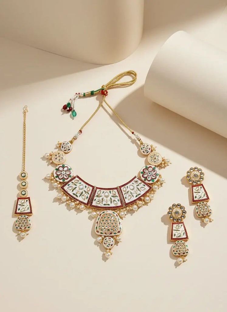 Sizzle Jewels Royal Handmade Kundan Meenakari Heavy Necklace Set