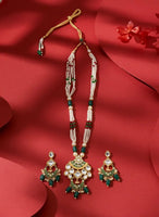 Sizzle Jewels Royal Kundan and Emerald Beaded Necklace Set