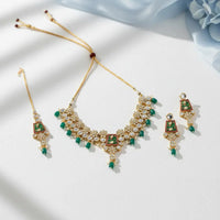 Sizzle Jewels Traditional Kundan and Meenakari Necklace Set with Green Beads – Elegant Bridal Jewellery