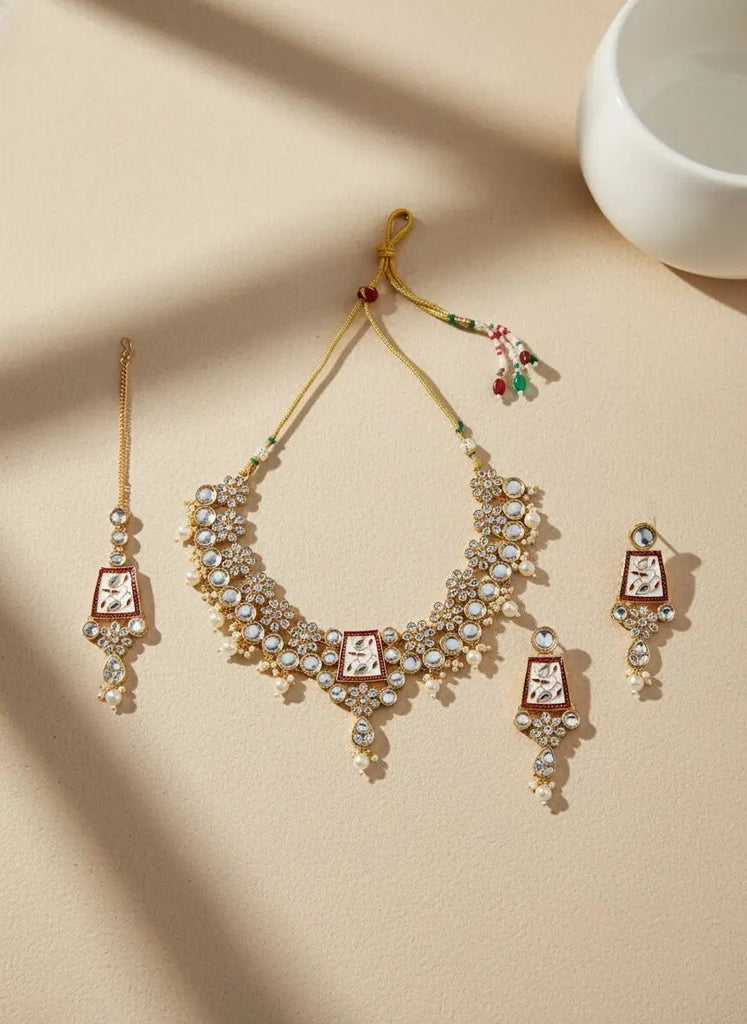 Sizzle Jewels Royal Kundan and Meenakari Bridal Necklace Set