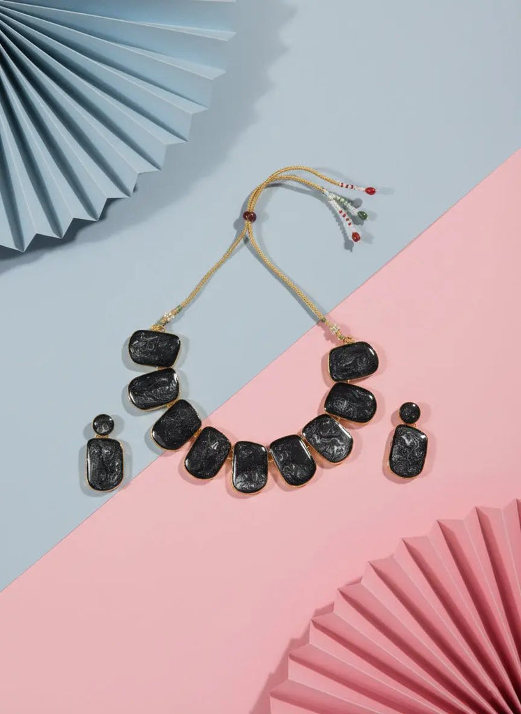 Sizzle Jewels Handcrafted Black Quartz Necklace Set