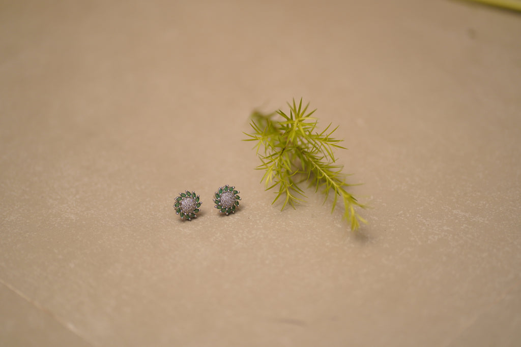 ✨ Floral Green Stone Stud Earrings – Elegant American Diamond Daily Wear Jewelry for Women & Girls ✨