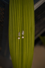 Elegant Silver-Plated Leaf Design Earrings with Pearl Drop – Stylish Party & Wedding Jewelry