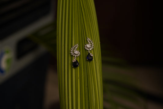 ✨ Elegant American Diamond Earrings with Blue Teardrop Stone – Designer Party & Wedding Jewelry ✨