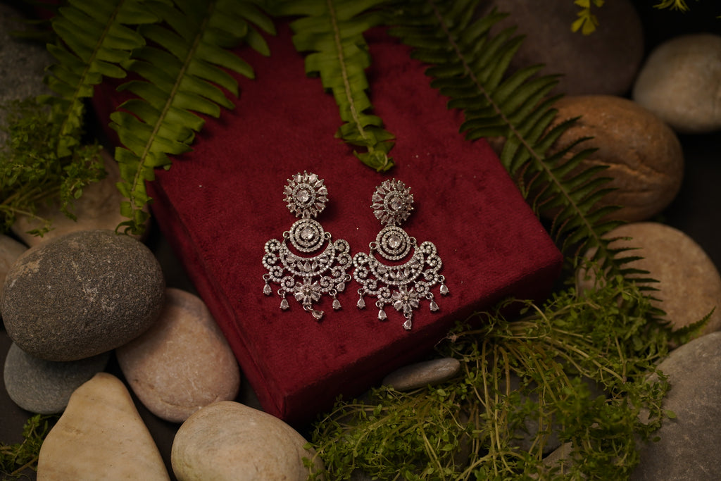 ✨ Elegant American Diamond Chandelier Earrings for Women & Girls – Sparkling Silver Finish | Party Wear, Wedding & Festive Jewelry ✨
