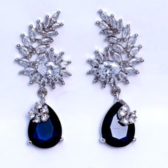 ✨ Elegant American Diamond Earrings with Blue Teardrop Stone – Designer Party & Wedding Jewelry ✨