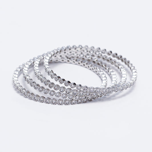 ✨ Elegant American Diamond Bangles Set – Sparkling Silver Finish ✨