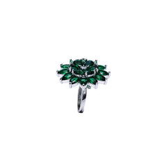 Elegant Silver-Plated Emerald Floral Adjustable Ring for Women & Girls.