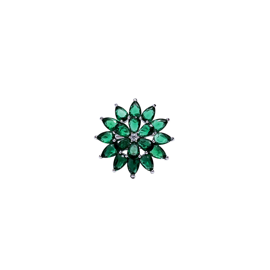 Elegant Silver-Plated Emerald Floral Adjustable Ring for Women & Girls.