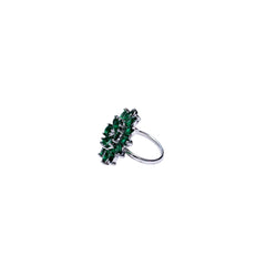 Elegant Silver-Plated Emerald Floral Adjustable Ring for Women & Girls.