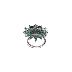 Elegant Silver-Plated Emerald Floral Adjustable Ring for Women & Girls.