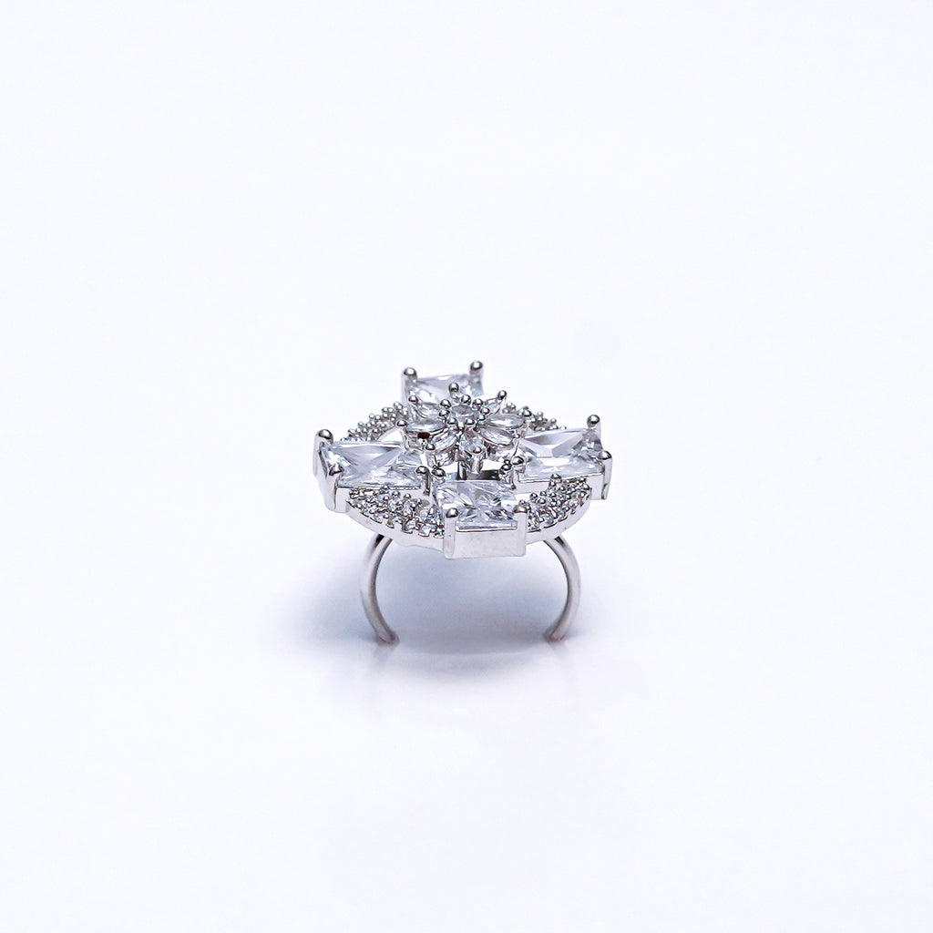 Elegant Silver Statement Ring for Women | Sparkling Cubic Zirconia Cocktail & Engagement Jewelry