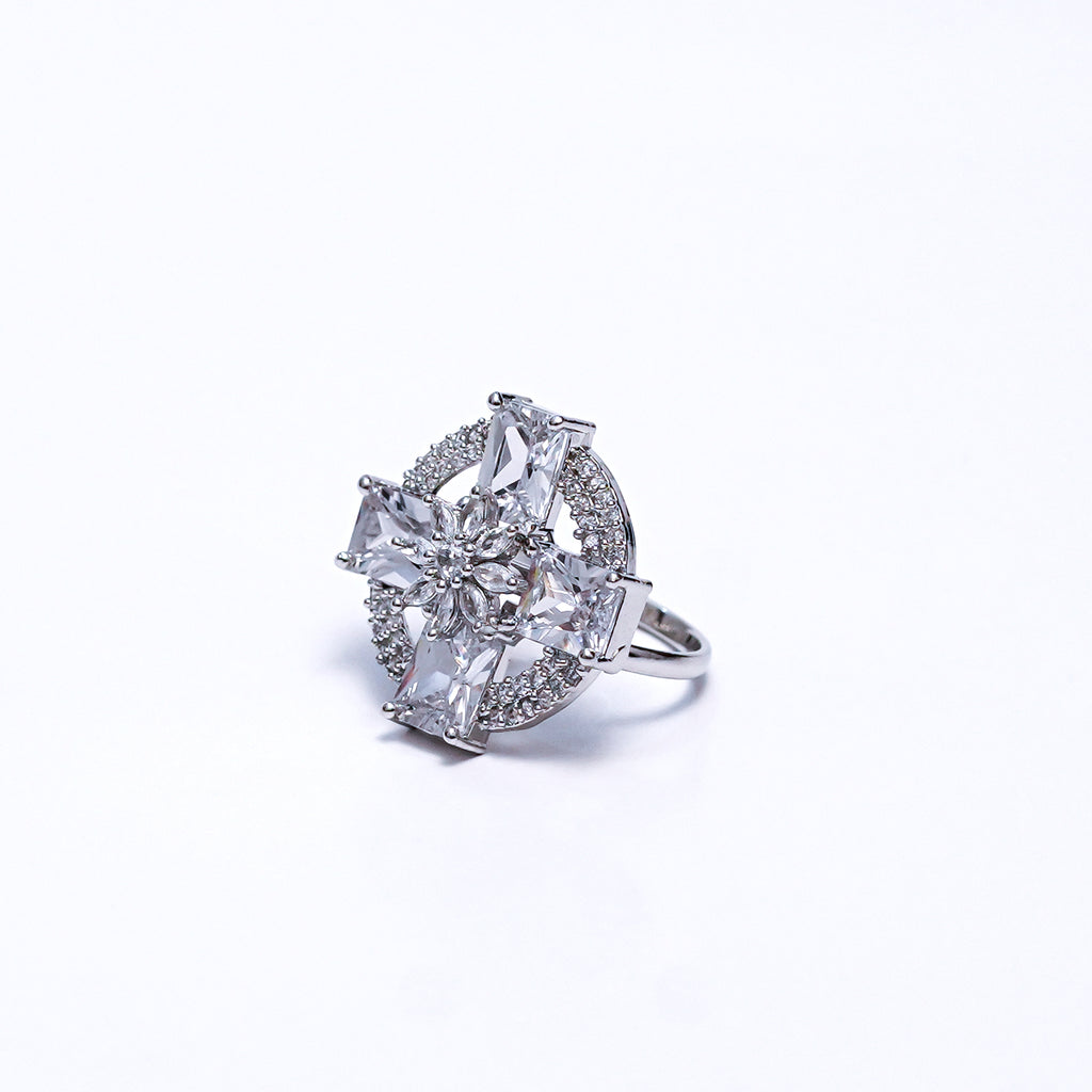 Elegant Silver Statement Ring for Women | Sparkling Cubic Zirconia Cocktail & Engagement Jewelry