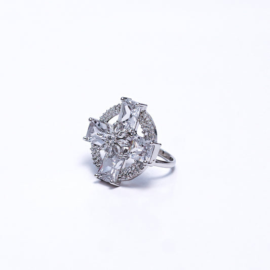 Elegant Silver Statement Ring for Women | Sparkling Cubic Zirconia Cocktail & Engagement Jewelry