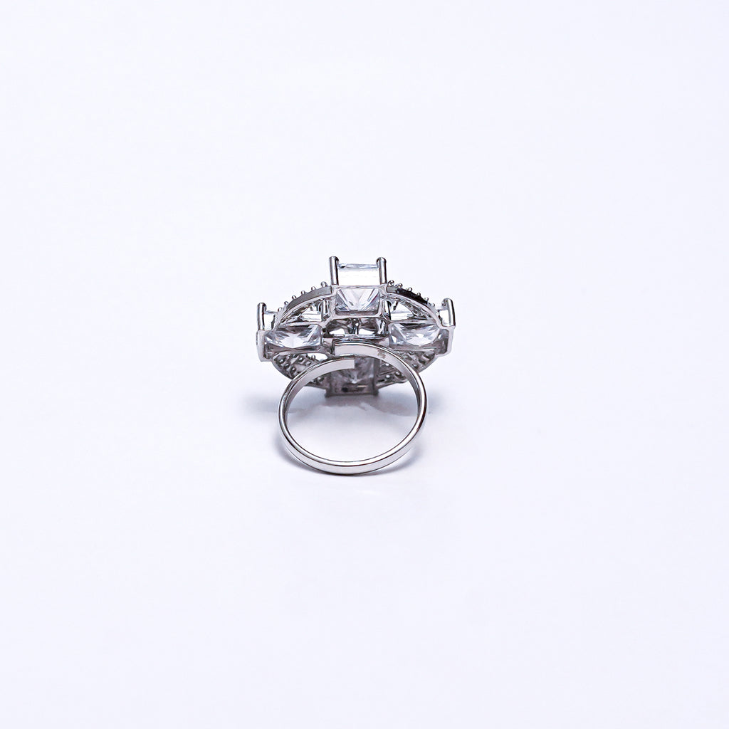 Elegant Silver Statement Ring for Women | Sparkling Cubic Zirconia Cocktail & Engagement Jewelry