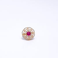 Elegant Gold-Plated Adjustable Ring with Ruby Stone & CZ Diamonds – Statement Cocktail Ring