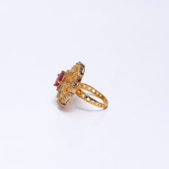 Elegant Gold-Plated Adjustable Ring with Ruby Stone & CZ Diamonds – Statement Cocktail Ring
