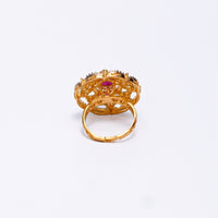 Elegant Gold-Plated Adjustable Ring with Ruby Stone & CZ Diamonds – Statement Cocktail Ring