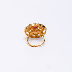 Elegant Gold-Plated Adjustable Ring with Ruby Stone & CZ Diamonds – Statement Cocktail Ring