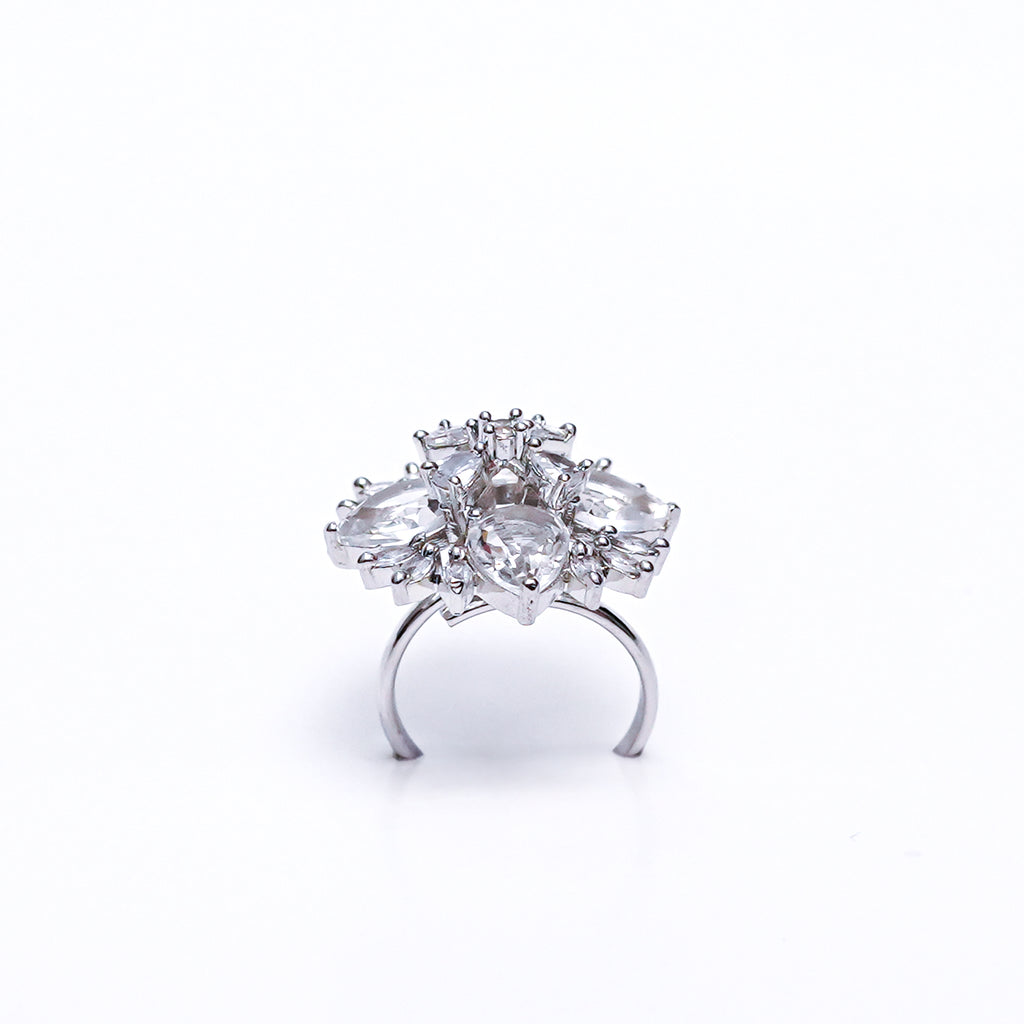 Luxury Silver-Plated Statement Ring with Sparkling CZ Stones – Elegant Cocktail & Party Jewelry for Women