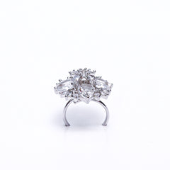 Luxury Silver-Plated Statement Ring with Sparkling CZ Stones – Elegant Cocktail & Party Jewelry for Women