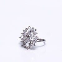 Luxury Silver-Plated Statement Ring with Sparkling CZ Stones – Elegant Cocktail & Party Jewelry for Women