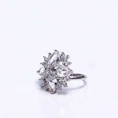 Luxury Silver-Plated Statement Ring with Sparkling CZ Stones – Elegant Cocktail & Party Jewelry for Women