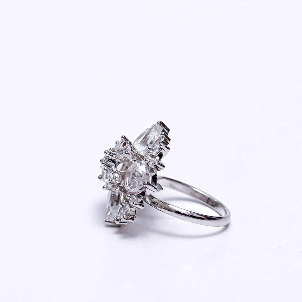 Luxury Silver-Plated Statement Ring with Sparkling CZ Stones – Elegant Cocktail & Party Jewelry for Women
