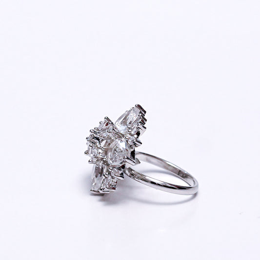 Luxury Silver-Plated Statement Ring with Sparkling CZ Stones – Elegant Cocktail & Party Jewelry for Women