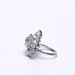 Luxury Silver-Plated Statement Ring with Sparkling CZ Stones – Elegant Cocktail & Party Jewelry for Women