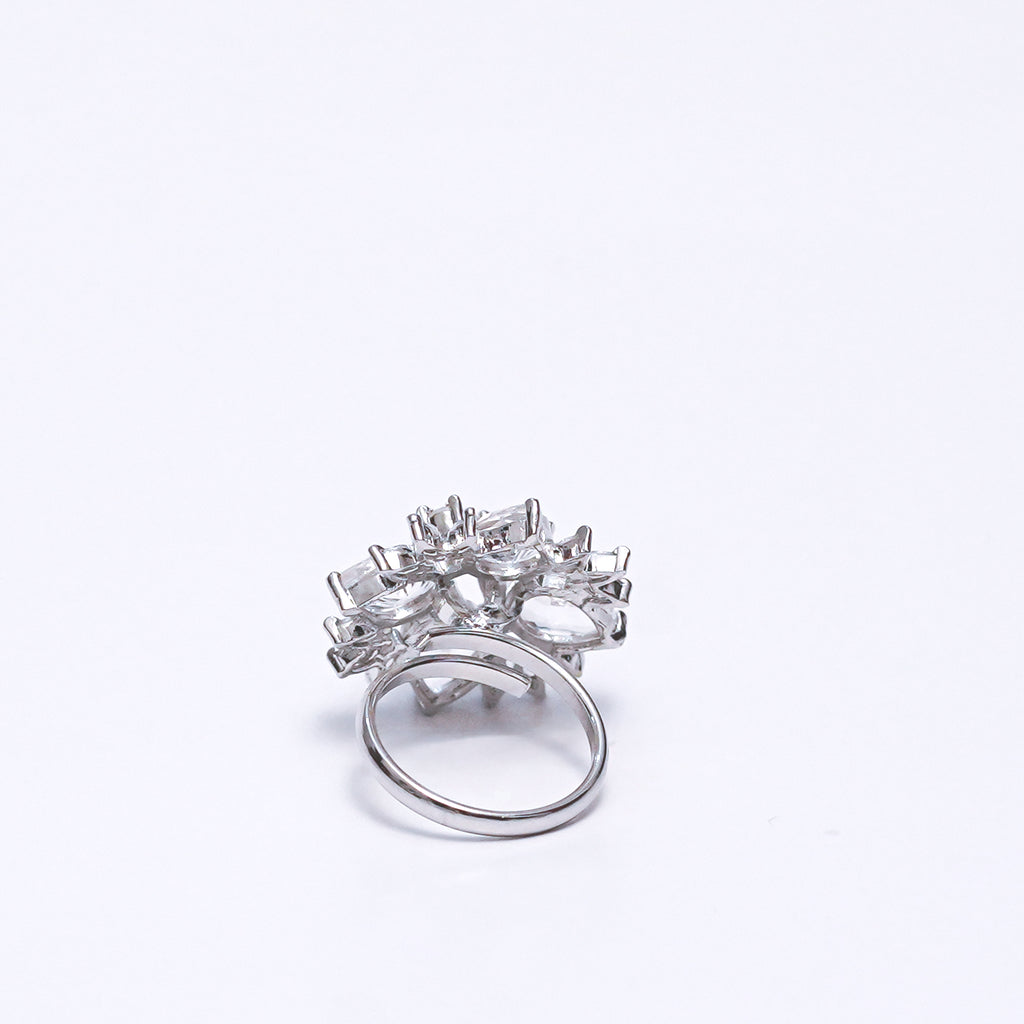 Luxury Silver-Plated Statement Ring with Sparkling CZ Stones – Elegant Cocktail & Party Jewelry for Women