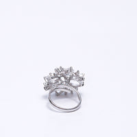 Luxury Silver-Plated Statement Ring with Sparkling CZ Stones – Elegant Cocktail & Party Jewelry for Women