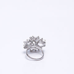 Luxury Silver-Plated Statement Ring with Sparkling CZ Stones – Elegant Cocktail & Party Jewelry for Women