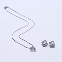Elegant Silver-Plated Square Pendant Necklace & Earrings Set – Timeless Party & Wedding Jewelry for Women