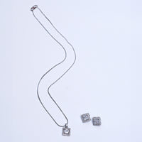 Elegant Silver-Plated Square Pendant Necklace & Earrings Set – Timeless Party & Wedding Jewelry for Women