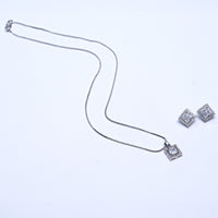 Elegant Silver-Plated Square Pendant Necklace & Earrings Set – Timeless Party & Wedding Jewelry for Women