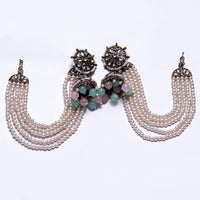 Traditional Kundan & Pearl Earrings with Green and Pink Beads – Bridal & Festive Jewelry Set