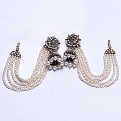 Elegant Kundan & Pearl Earrings with Multi-Layered Side Chains – Traditional Bridal Jewelry