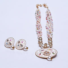 Handcrafted Meenakari Pendant Necklace Set with Multicolor Beads & Earrings – Traditional Indian Jewelry