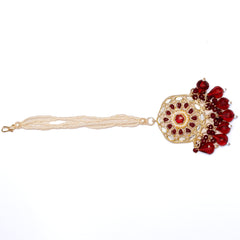 Bridal Kundan Necklace Set with Red Beads, Earrings & Maang Tikka – Traditional Indian Wedding Jewelry