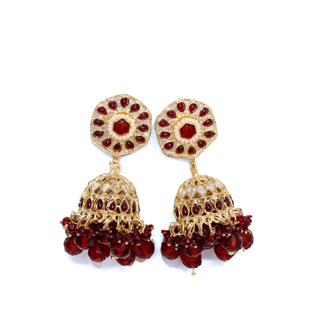 Bridal Kundan Necklace Set with Red Beads, Earrings & Maang Tikka – Traditional Indian Wedding Jewelry
